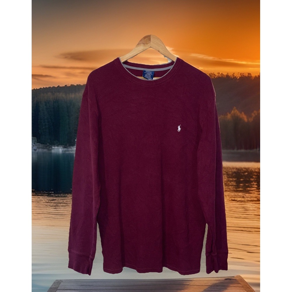 Polo Ralph Lauren Sleepwear Shirt Men 2XL Waffle Knit Maroon Logo Preppy